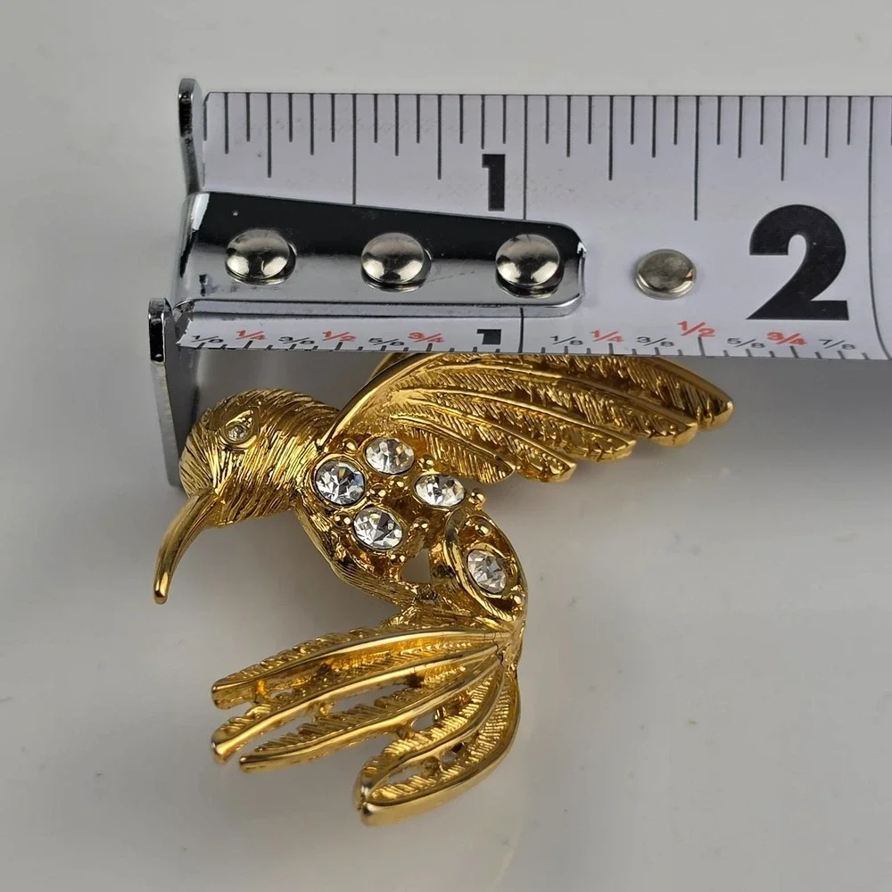 Napier Gold Tone Rhinestone Hummingbird Brooch